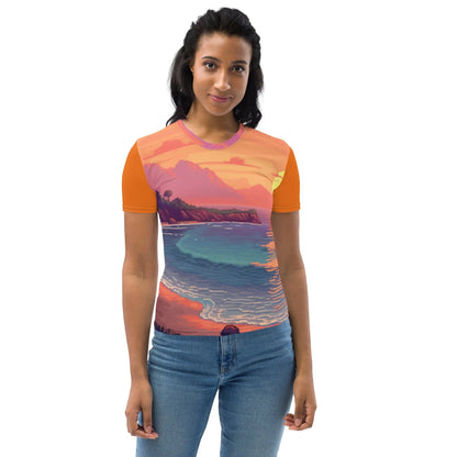2 Pixel Art Sunset Beach Women’s T-shirt by Neduz Designs