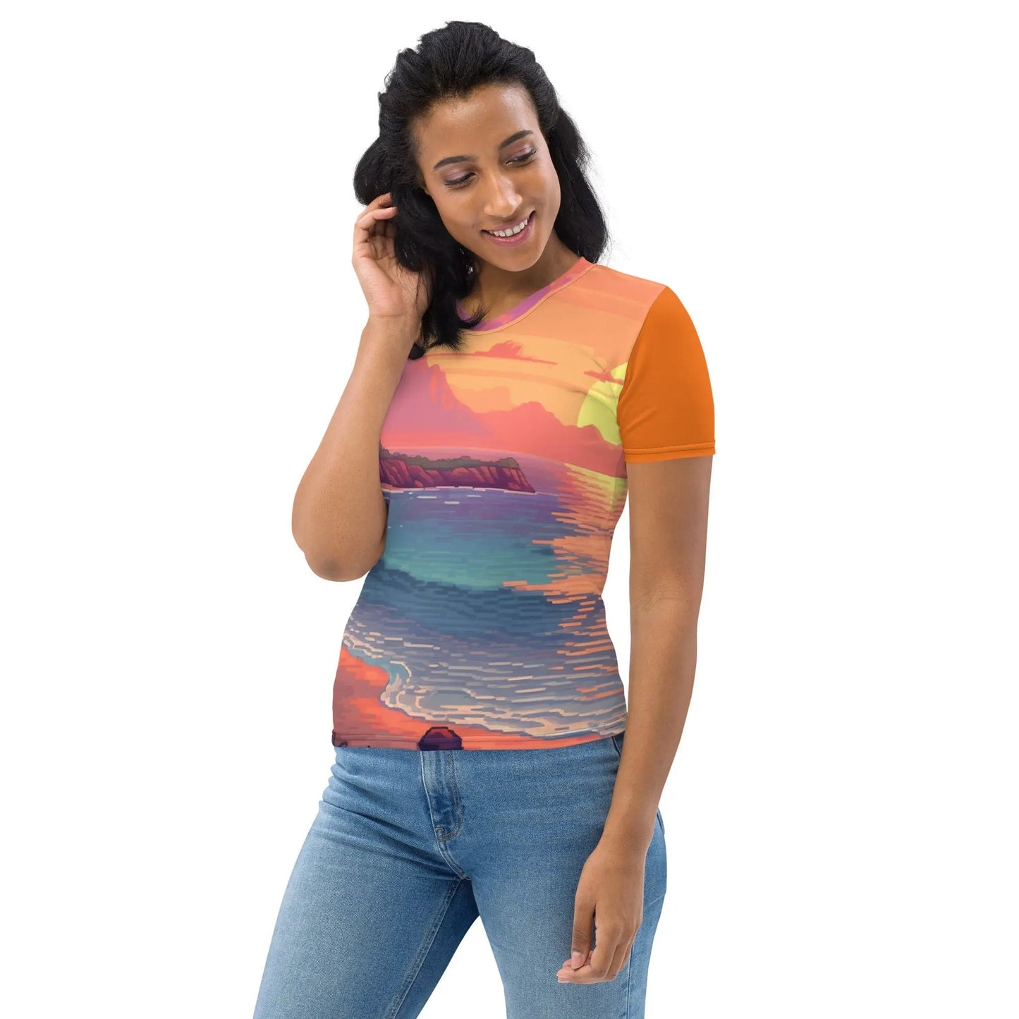 4 Pixel Art Sunset Beach Women’s T-shirt by Neduz Designs