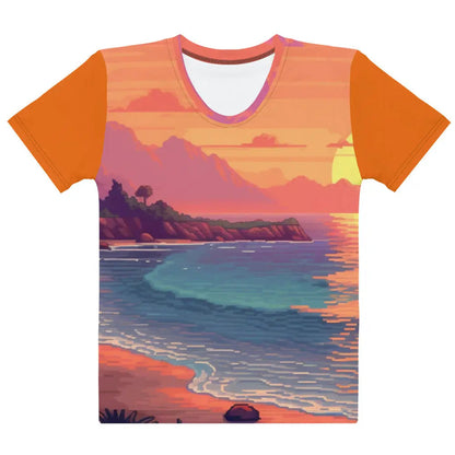 6 Pixel Art Sunset Beach Women’s T-shirt by Neduz Designs