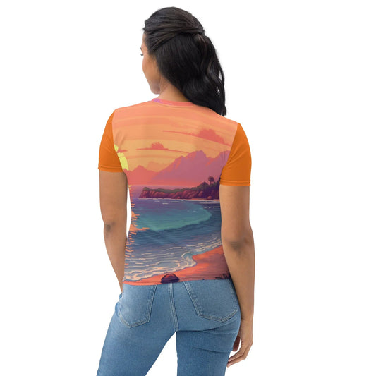 XS 1 Pixel Art Sunset Beach Women’s T-shirt by Neduz Designs