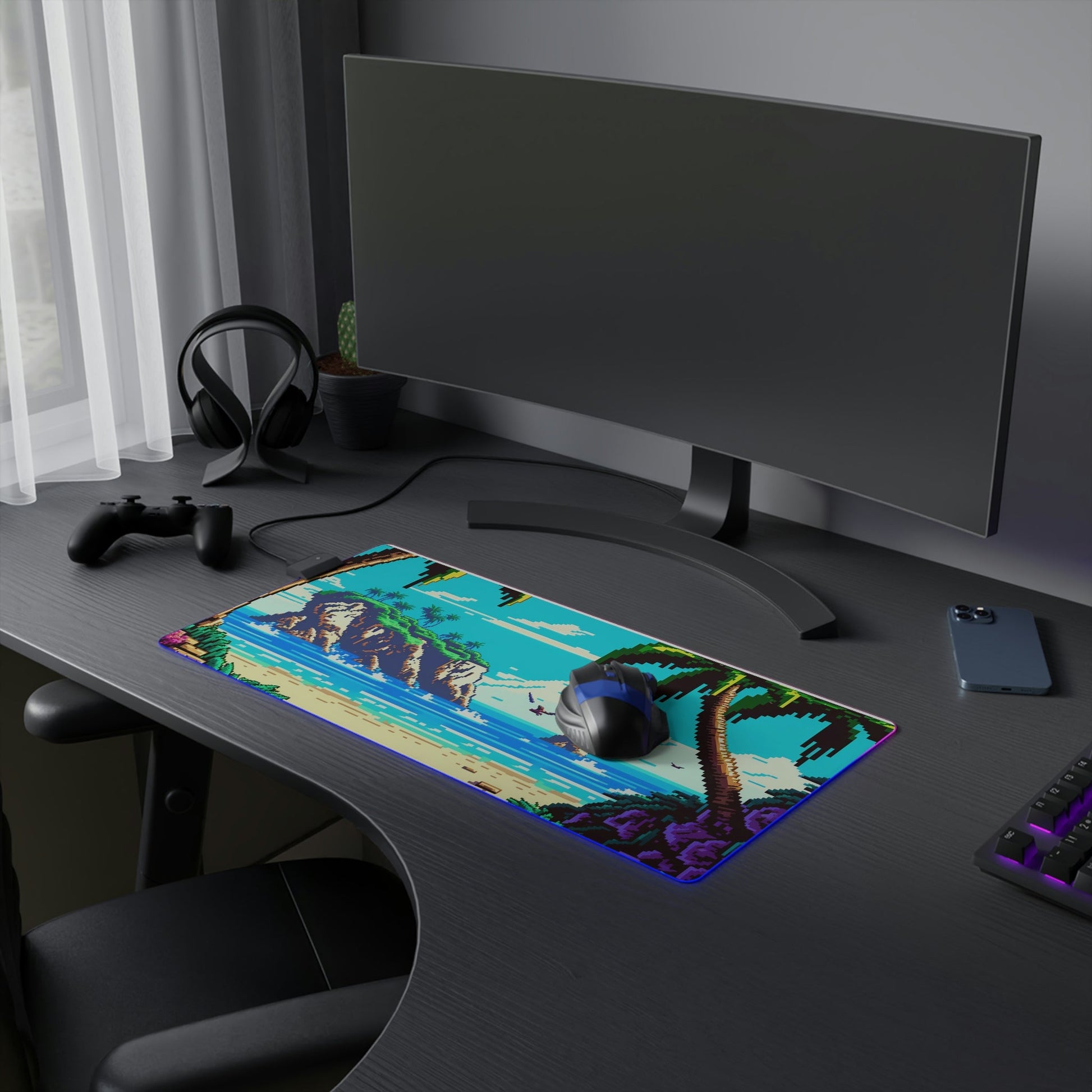 13 Pixel Art Tropical Beach LED Gaming Mouse Pad with 14
