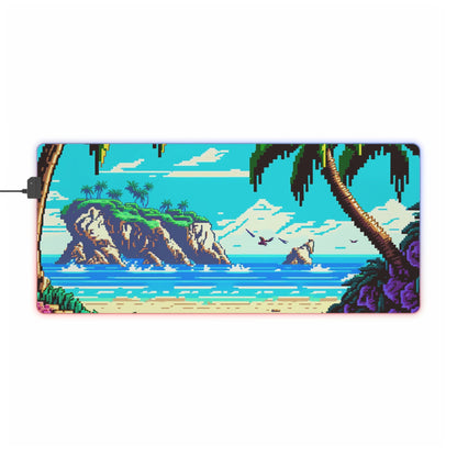 2 Pixel Art Tropical Beach LED Gaming Mouse Pad with 14