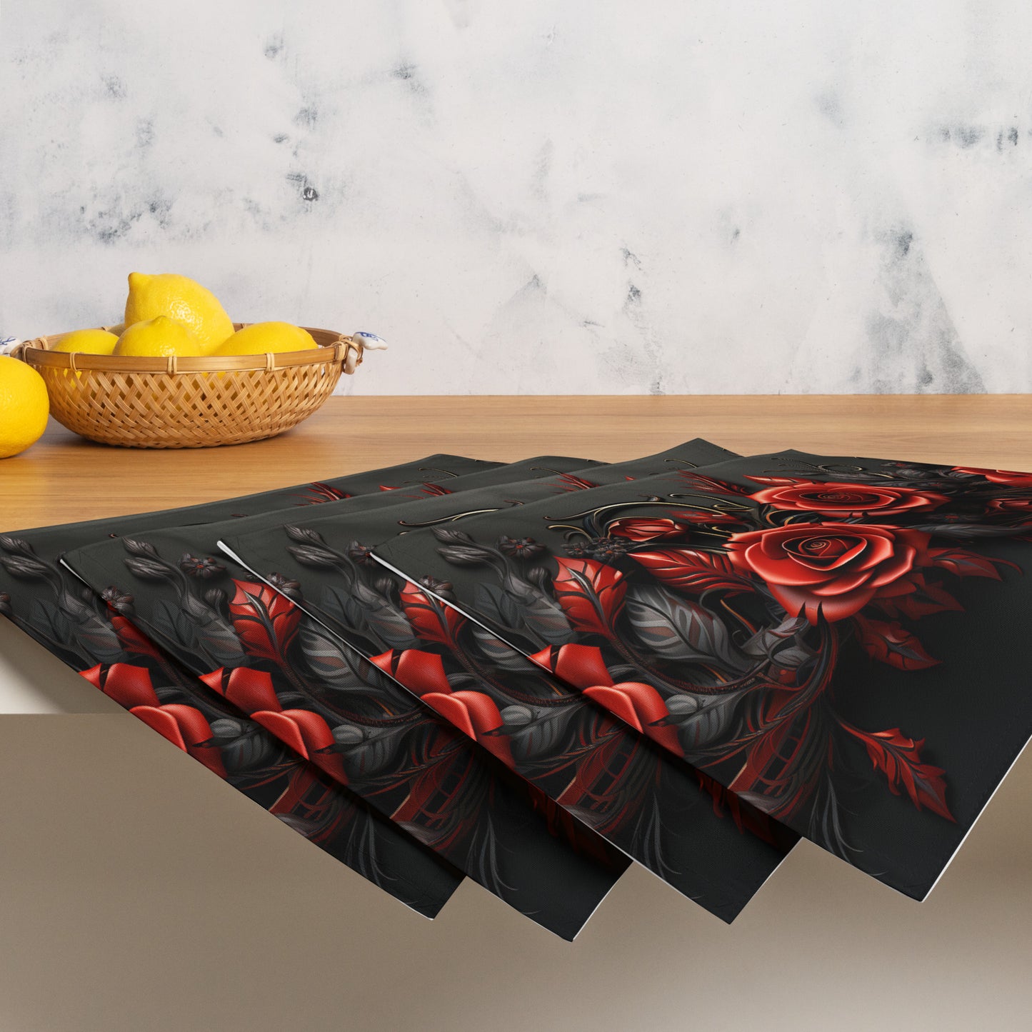 Neduz Designs Rose Print Placemat Set - Elegant Dining Table Decor, Set of 4