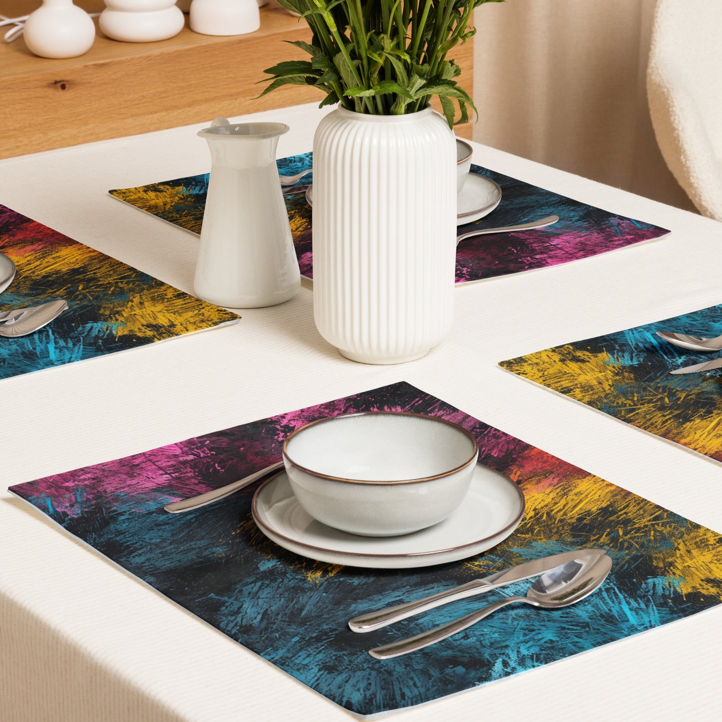 Artified Collection Abstract Crayon Doodle Placemat Set by Neduz Designs