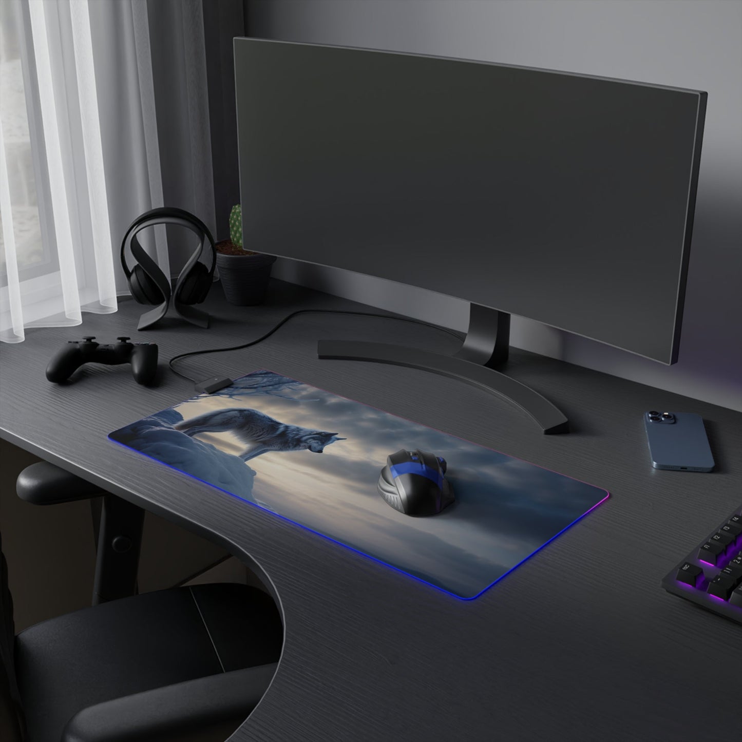 16 Snow Wolf LED Gaming Mouse Pad with 14 Different Light