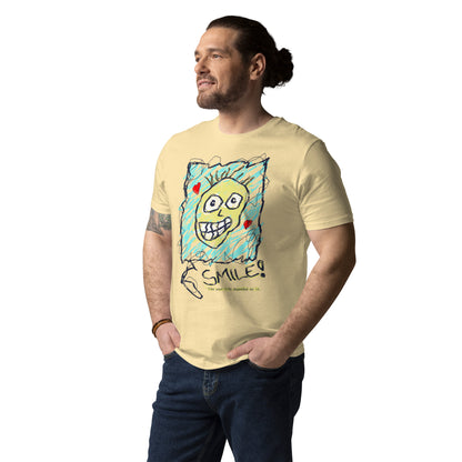 Eco-Friendly Unisex Organic Cotton T-Shirt - Neduz Doodle Collection - Smiley Face Print