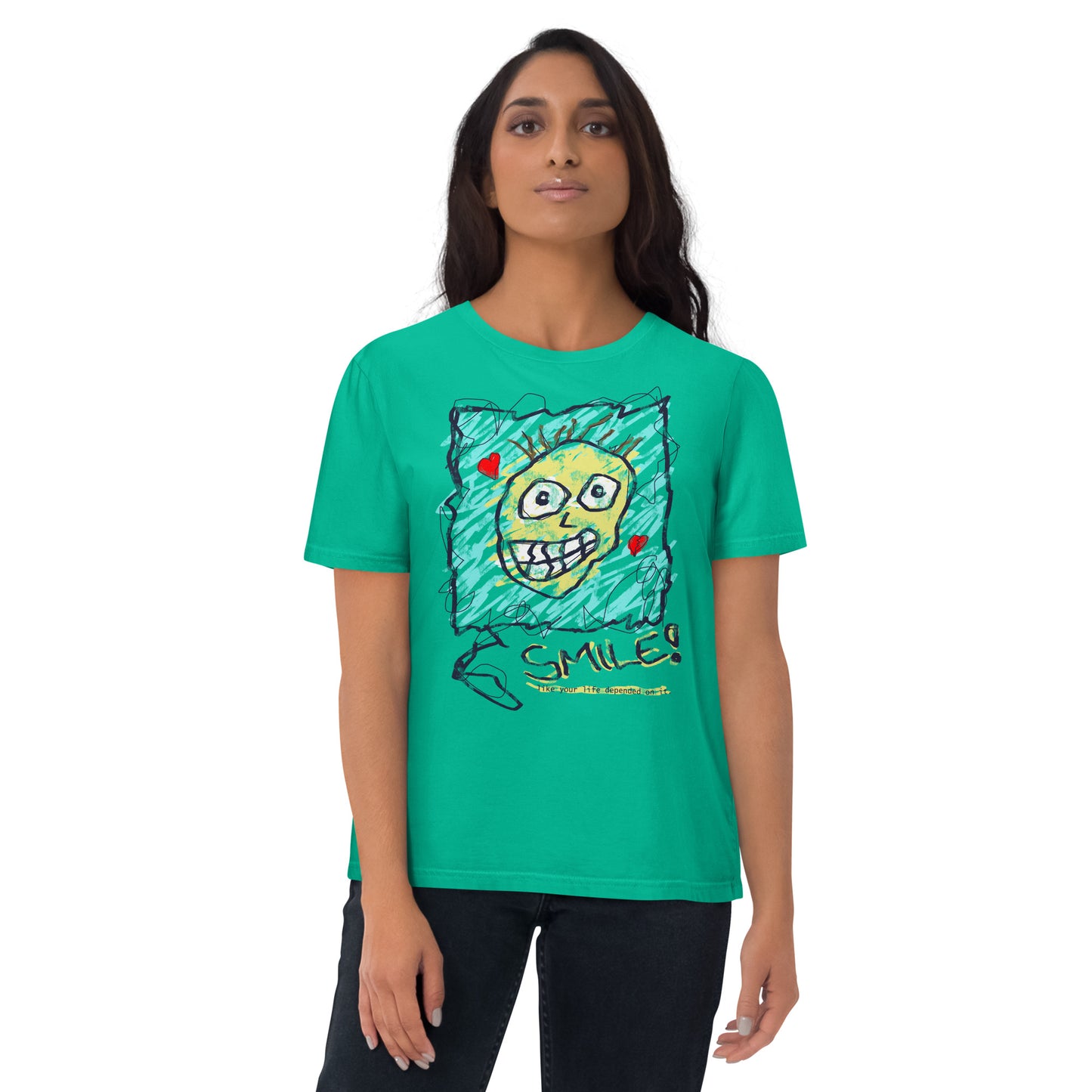 Eco-Friendly Unisex Organic Cotton T-Shirt - Neduz Doodle Collection - Smiley Face Print