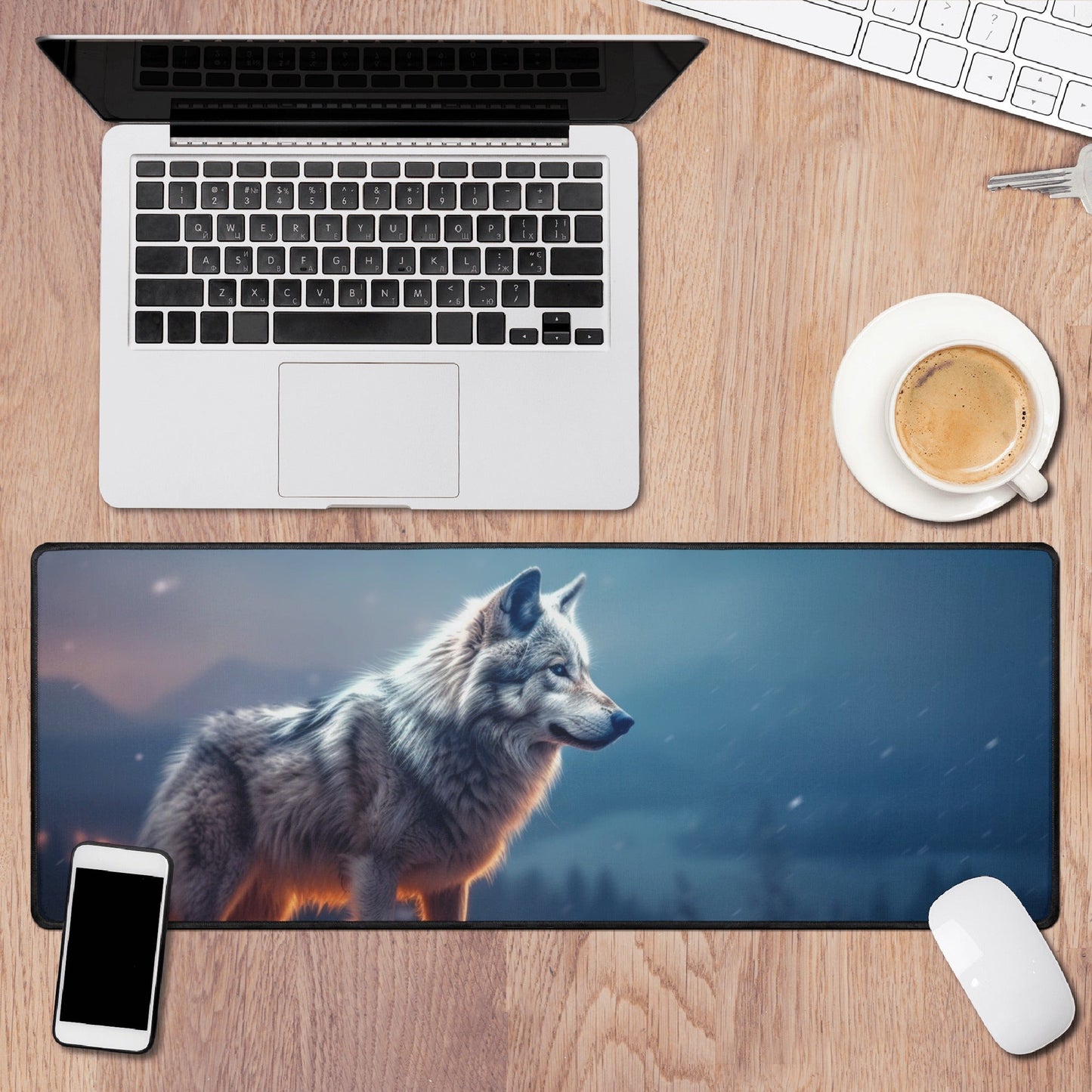 3 Wolf Glow Mouse Mat by Neduz Designs