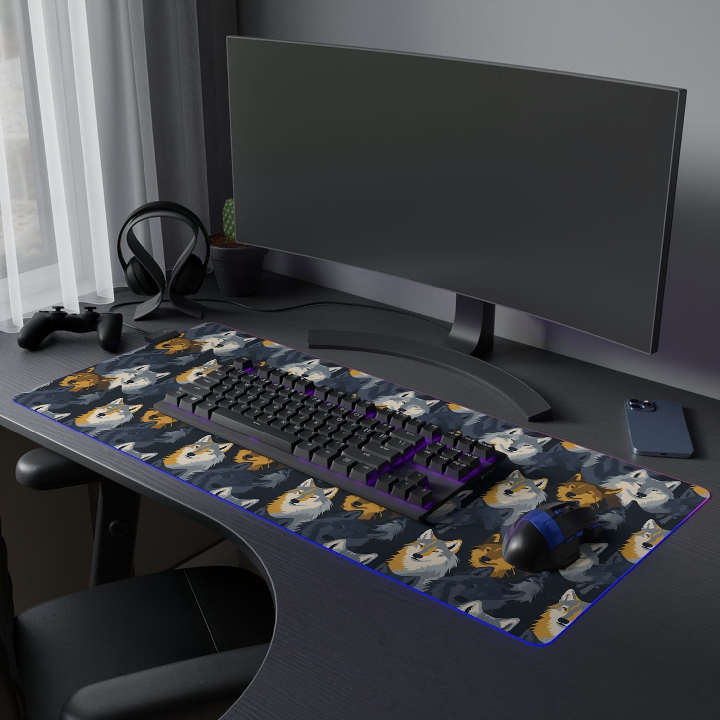 27 Yellow Wolves LED Gaming Mouse Pad with 14 Different