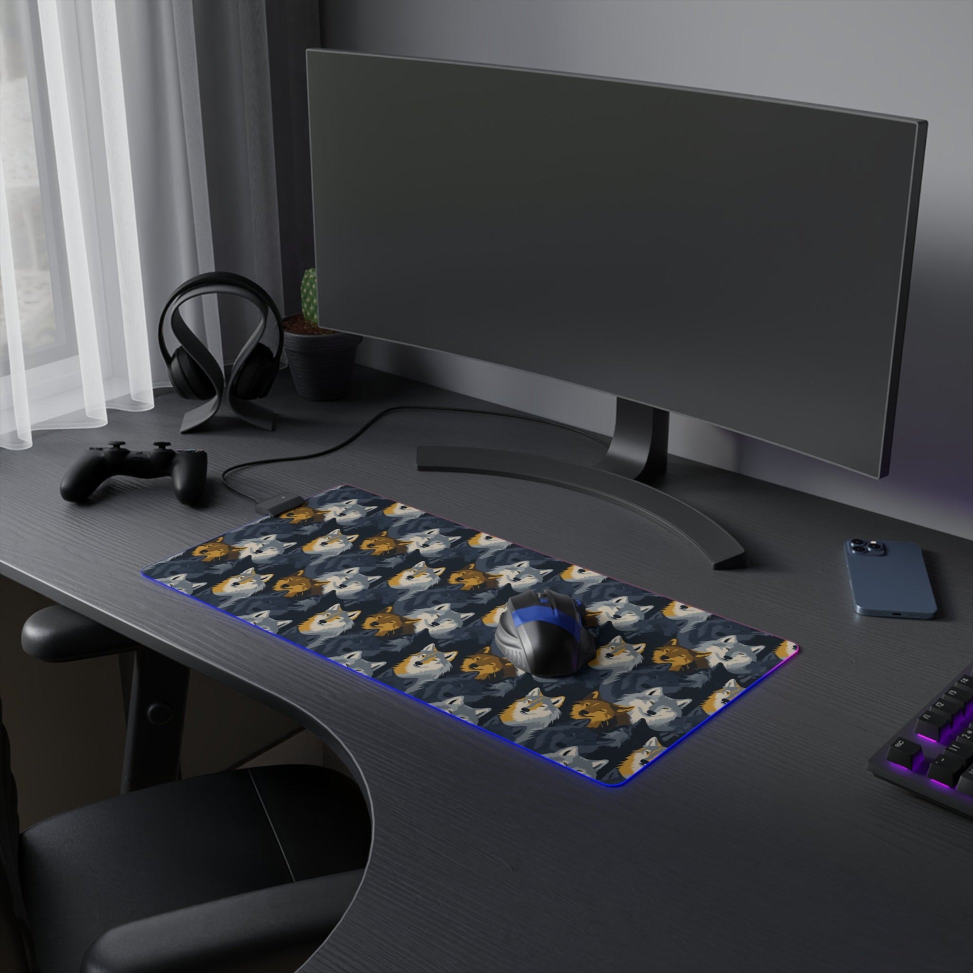 15 Yellow Wolves LED Gaming Mouse Pad with 14 Different