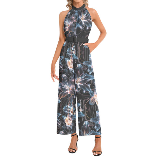 Halter Neck Buckle Belted Jumpsuit