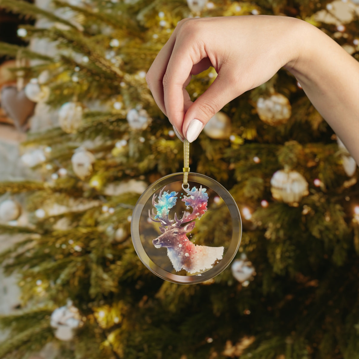 Neduz Designs Exposed Christmas Holidays Reindeer Glass Ornament