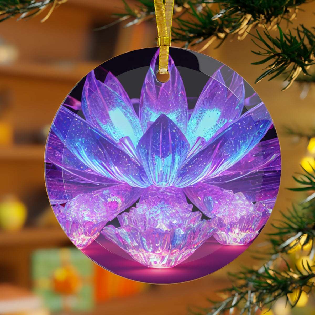 Artified Crystal Lotus Glass Ornament