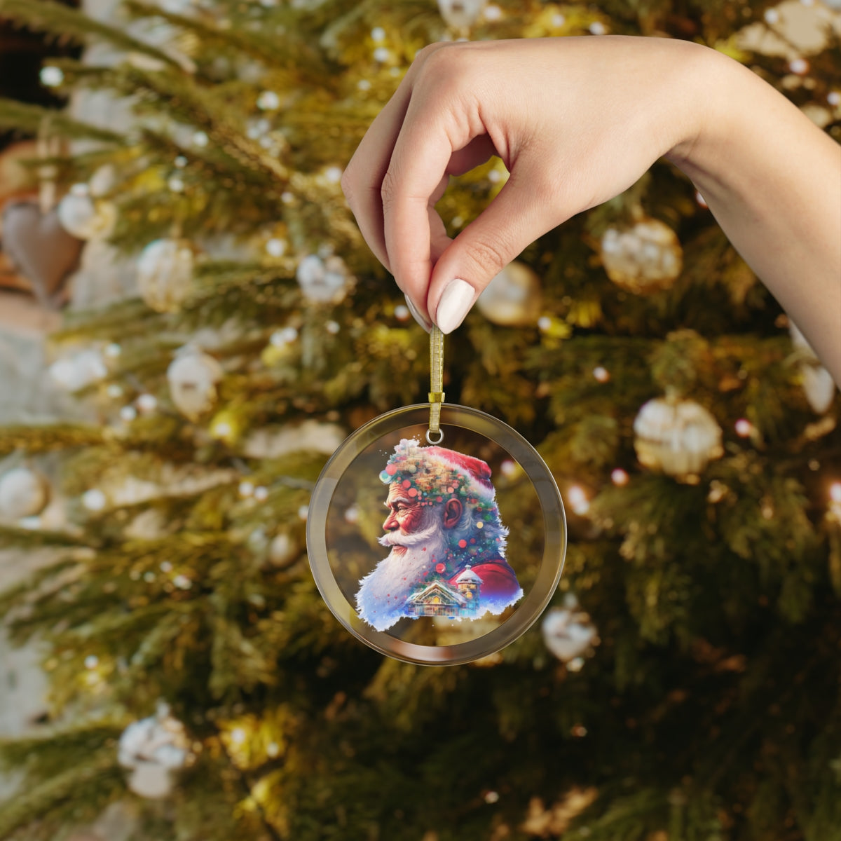 Neduz Designs Exposed Christmas Holidays Santa Claus Glass Ornament