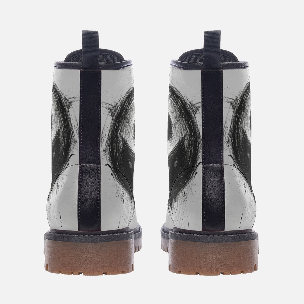 Neduz Black Crayon Grim Smiling Doodle Emoji Casual Leather Boots - Lightweight, Comfortable, Edgy Design