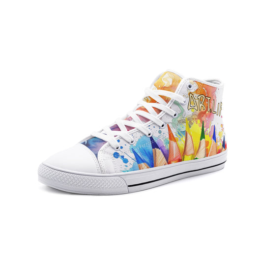 Neduz Unisex High Top Canvas Shoes - Playful Crayon Colors Print