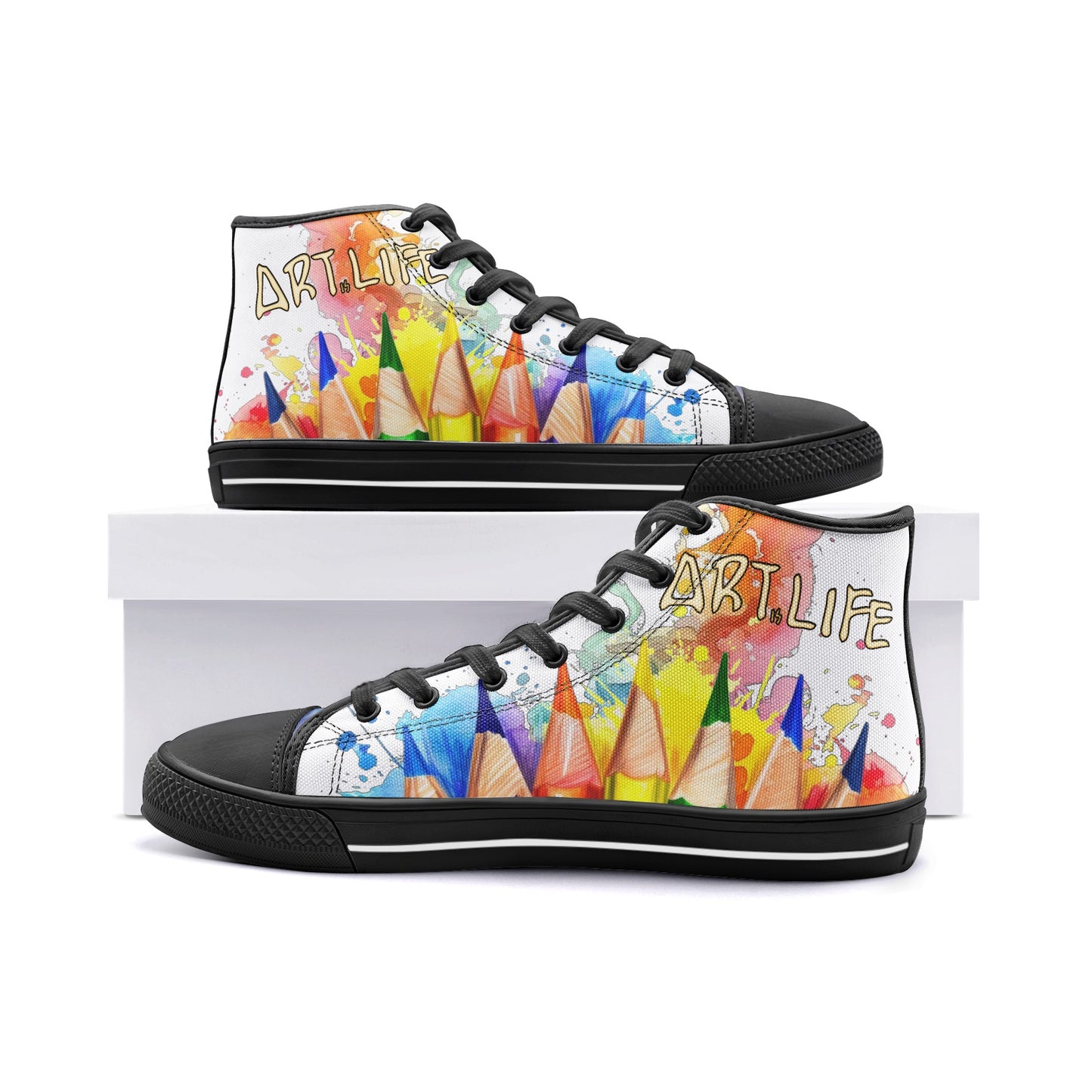 Neduz Unisex High Top Canvas Shoes - Playful Crayon Colors Print