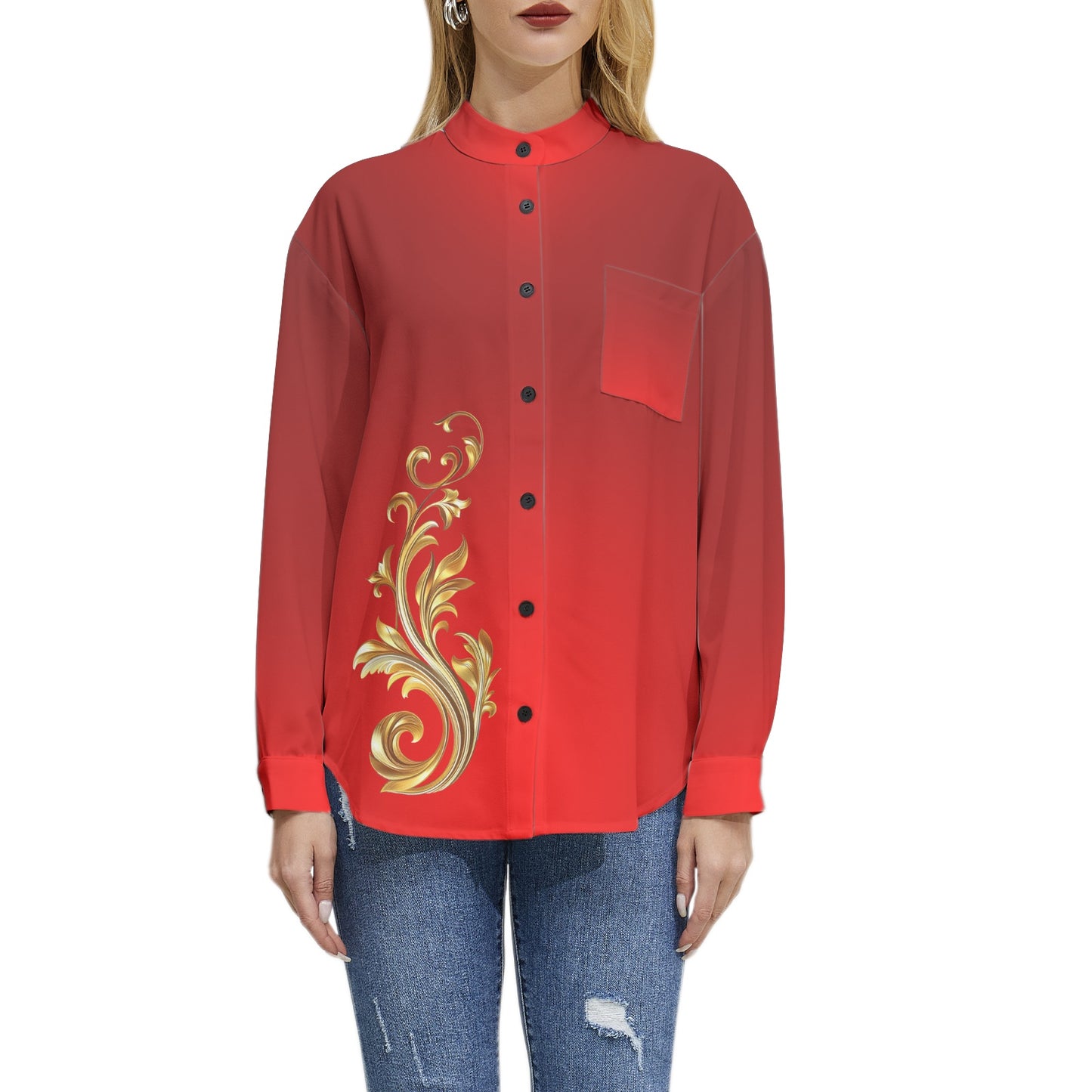 Neduz Lunar New Year 2024 Long Sleeve Button Up Casual Shirt Top
