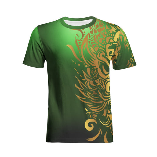 Unisex Green Cotton T-Shirt with Golden Ornamentation - Neduz Incept Collection