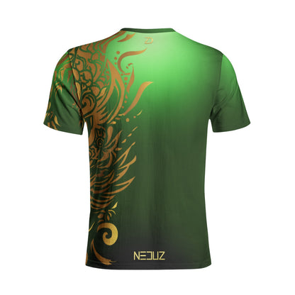 Unisex Green Cotton T-Shirt with Golden Ornamentation - Neduz Incept Collection