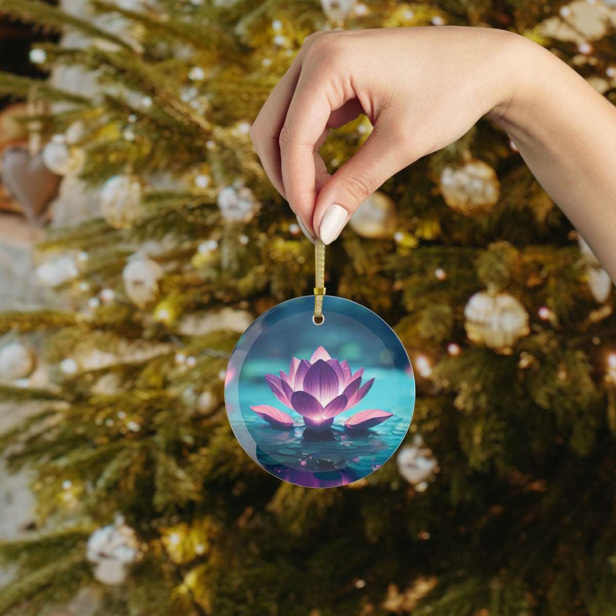 Artified Calm Lotus Glass Ornament