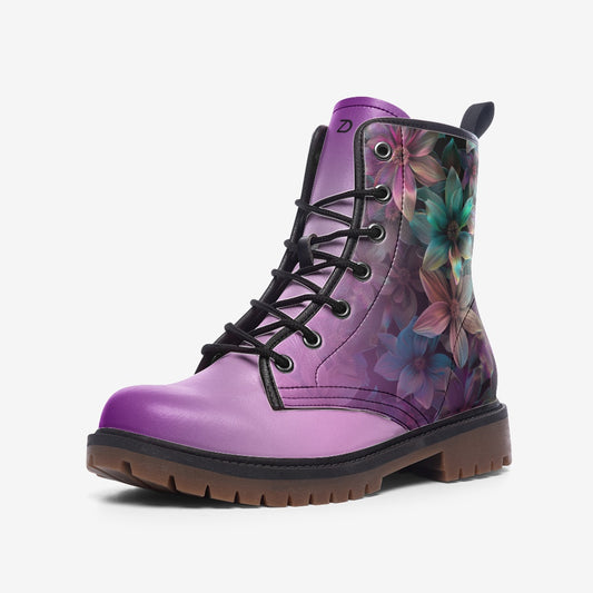 Neduz Purple Floral Casual Leather Boots - Lightweight, Comfortable, with Artistic Nuances