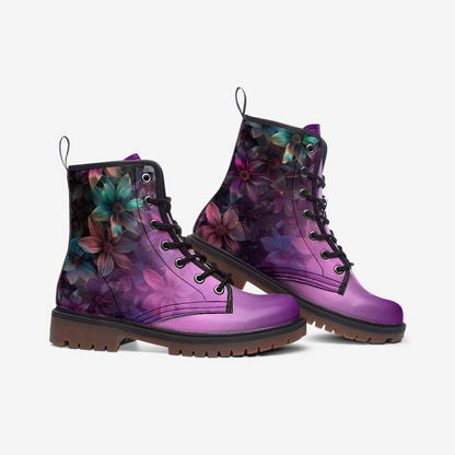 Neduz Purple Floral Casual Leather Boots - Lightweight, Comfortable, with Artistic Nuances