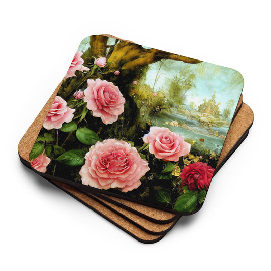 Rose Garden Single Piece Premium Cork-back coaster