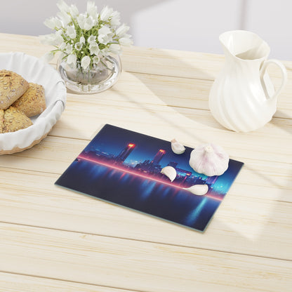 Neon Nights Skyline Cutting Board