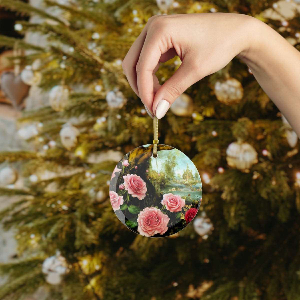 Artified Rose Garden Glass Ornament