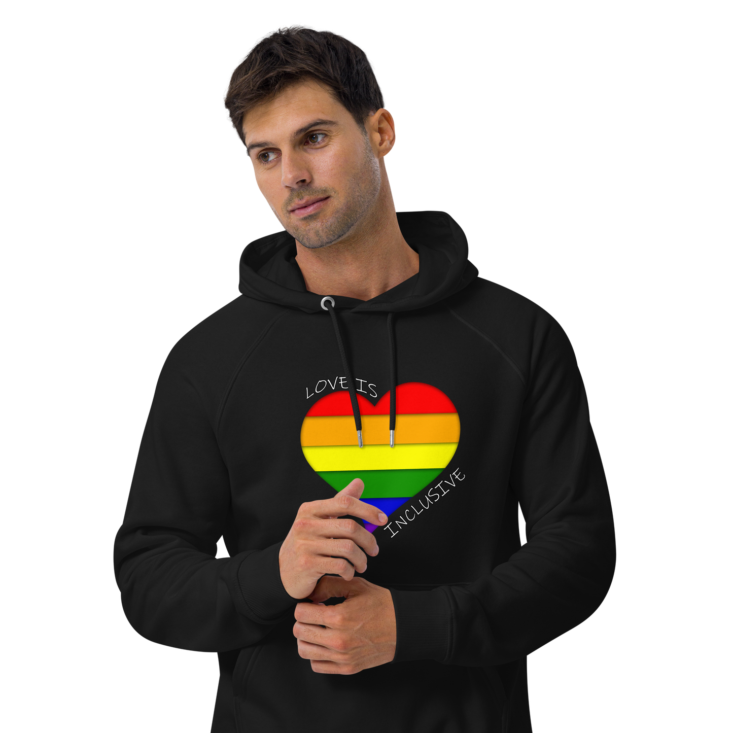 Unisex eco raglan hoodie Inclusive Love Pride Hoodie Neduz Designs