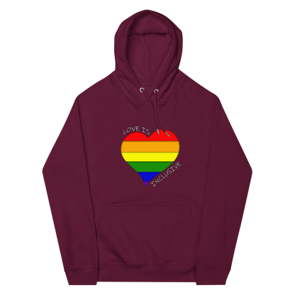 Unisex eco raglan hoodie Inclusive Love Pride Hoodie Neduz Designs