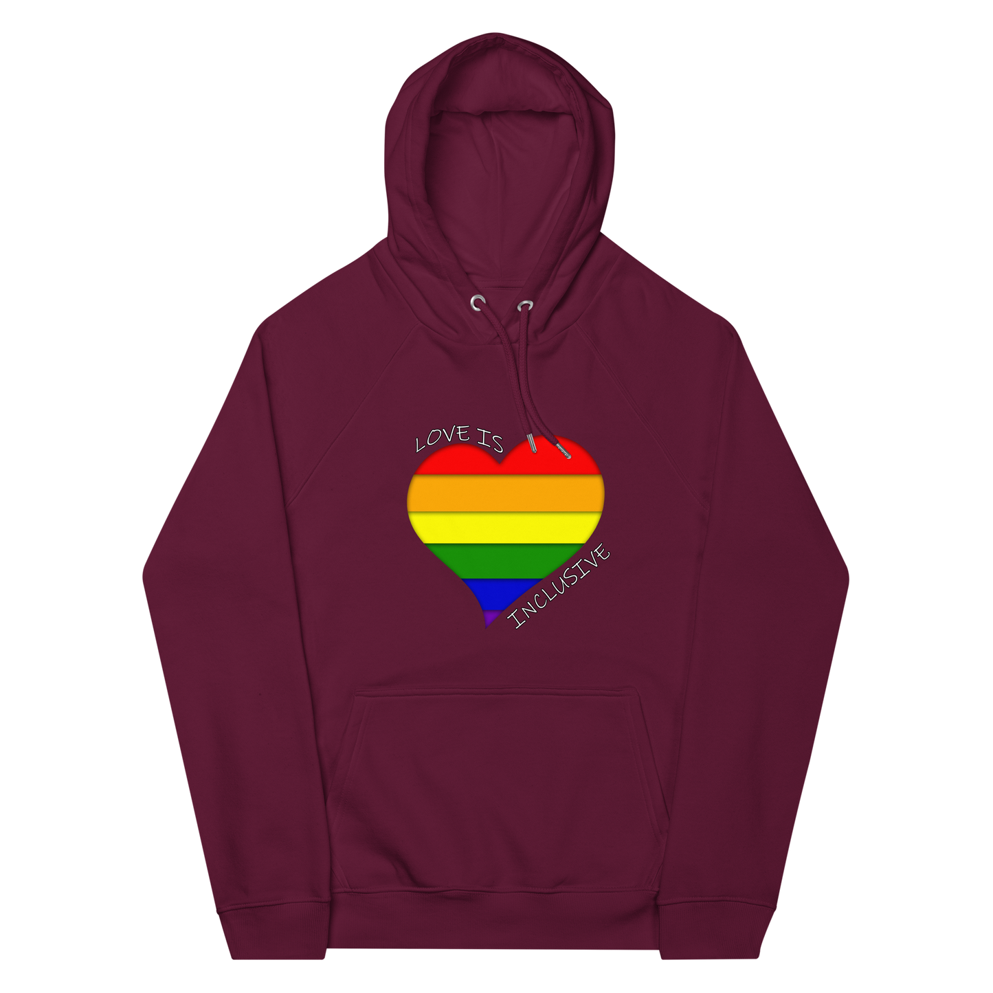 Unisex eco raglan hoodie Inclusive Love Pride Hoodie Neduz Designs