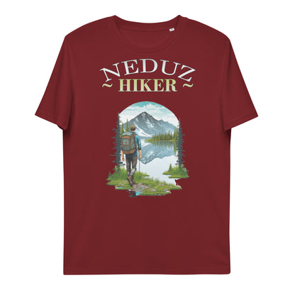 Unisex organic cotton t-shirt Lake Hiking Neduz Designs Hiker