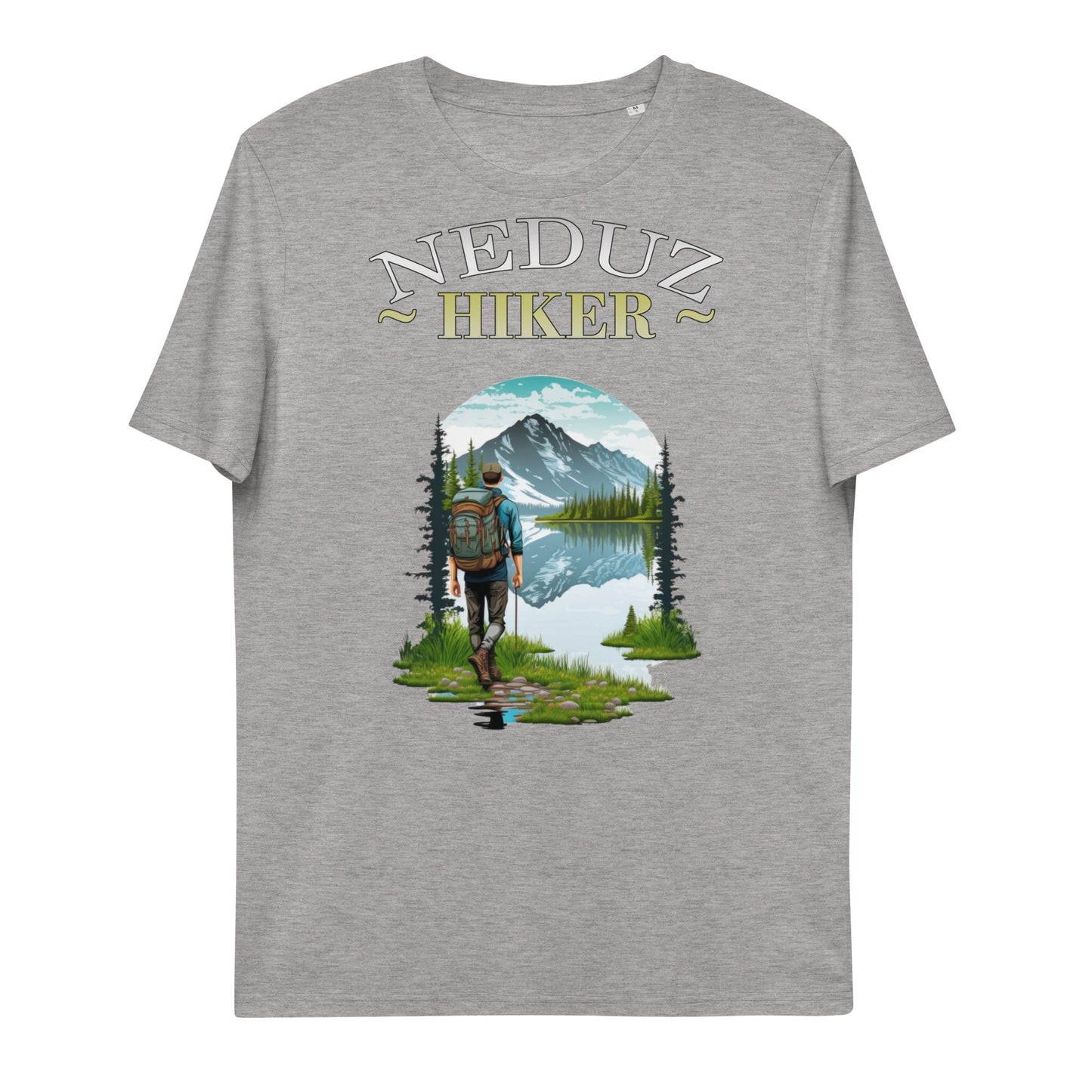 Unisex organic cotton t-shirt Lake Hiking Neduz Designs Hiker