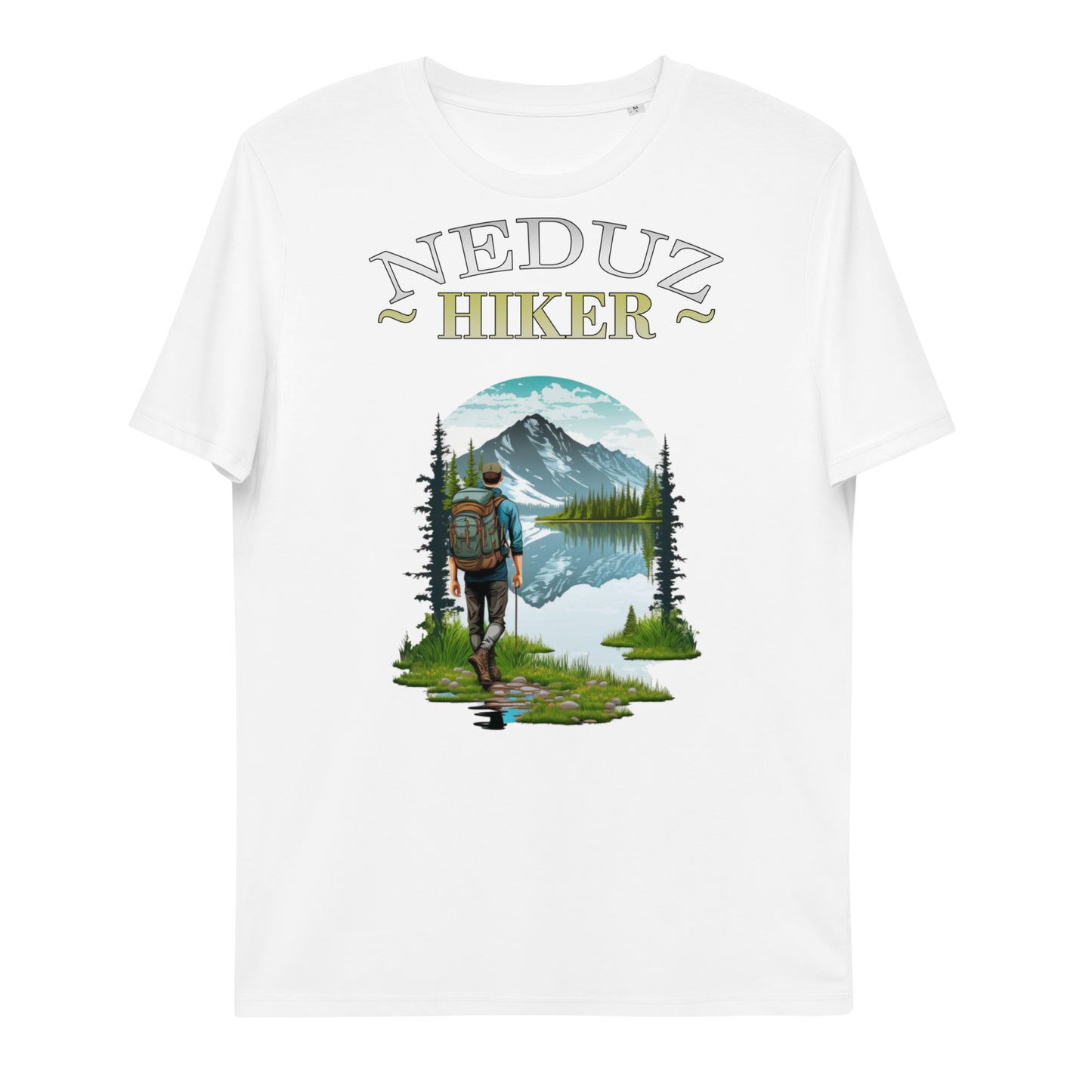 Unisex organic cotton t-shirt Lake Hiking Neduz Designs Hiker